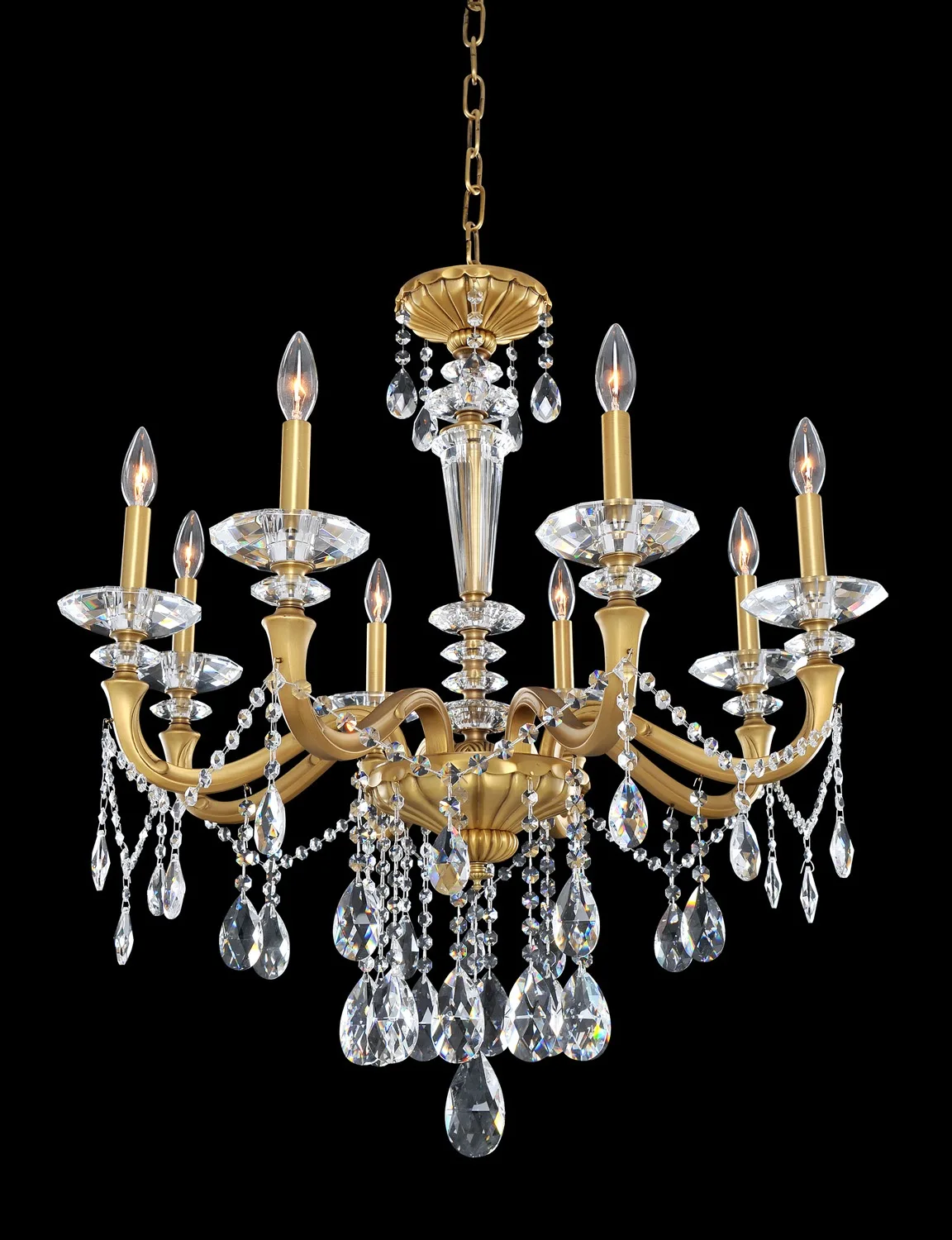 Jolivet Eight Light Chandelier in Historic Brass