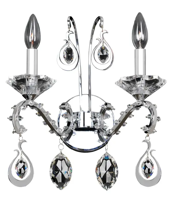 The Torelli Collection is a modern interpretation of traditional, regal lighting. The classic curves, featured in Manufacturer`s exclusive 18k Gold and Chrome finishes, are embedded with Clear Firenze crystals and crowned with Clear Firenze crystal bobeches. Framed in delicate teardrops, Manufacturer`s Firenze or Swarovski Elements clear crystals gracefully dangle while majestic strands of crystal drape Collection: Torreli Rooms: Living Room, Bedroom, Family Room, Dining Room Finish: Chrome Glass: Firenze Clear Notes: Firenze Clear Width: 12.00" Height: 11.00" Weight: 5.00 lb Extension from Wall: 8.50" Wire: 12`` Canopy: 5``x1`` Number of Bulbs: 2 Maximum Wattage: 40.00 W Bulb Type: Candelabra Bulb Base: E12 Candelabra Dimmable Voltage: 120.00 V Material: Plated Steel Country of Origin: China Safety Listing: Dry Safety Rating: cETL