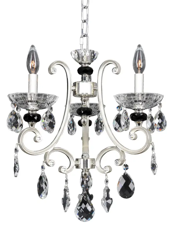 The Bedetti Collection was inspired by the sophisticated apartments on New York City`s Park Avenue. The elegant curves are accentuated with Allegri`s exclusive Tow-tone Silver finish and can be combined with our extensive selection of shades. Bedetti is where the combination of modern and traditional meet with style and panache. Collection: Bedetti Rooms: Dining Room, Bedroom, Kitchen, Foyer Finish: Two Tone Silver Glass: Firenze Clear Crystal: Firenze Clear Notes: Firenze Clear Width: 17.00" Height: 13.50" Weight: 3.00 lb Chain: 48`` Wire: 96`` Canopy: 5.25``x1`` Number of Bulbs: 3 Maximum Wattage: 40.00 W Bulb Type: Candelabra Bulb Base: E12 Candelabra Dimmable Voltage: 120.00 V Material: Cast Solid Brass Country of Origin: China Safety Listing: cETL Safety Rating: Dry