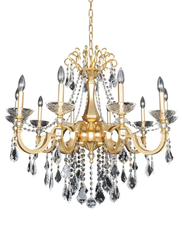 The Collection was inspired by Victorian Era lighting and decor. The delicate curves of these fixtures are detailed with channels of hand-laid crystals and available in three of Manufacturer`s exclusive finishes. The multi-faceted bobeches and crystal drops combine clear and golden crystals to reflect warm light and a subtle sparkle. Collection: Barret Rooms: Dining Room, Bedroom, Kitchen, Foyer Finish: French Gold Glass: Firenze Clear Notes: Firenze Clear Width: 35.00" Height: 31.00" Weight: 30.00 lb Chain: 48`` Wire: 96`` Canopy: 6``x1.75`` Number of Bulbs: 10 Maximum Wattage: 40.00 W Bulb Base: E12 Candelabra Dimmable Voltage: 120.00 V Material: Cast Solid Brass Country of Origin: China Safety Listing: Dry Safety Rating: cETL