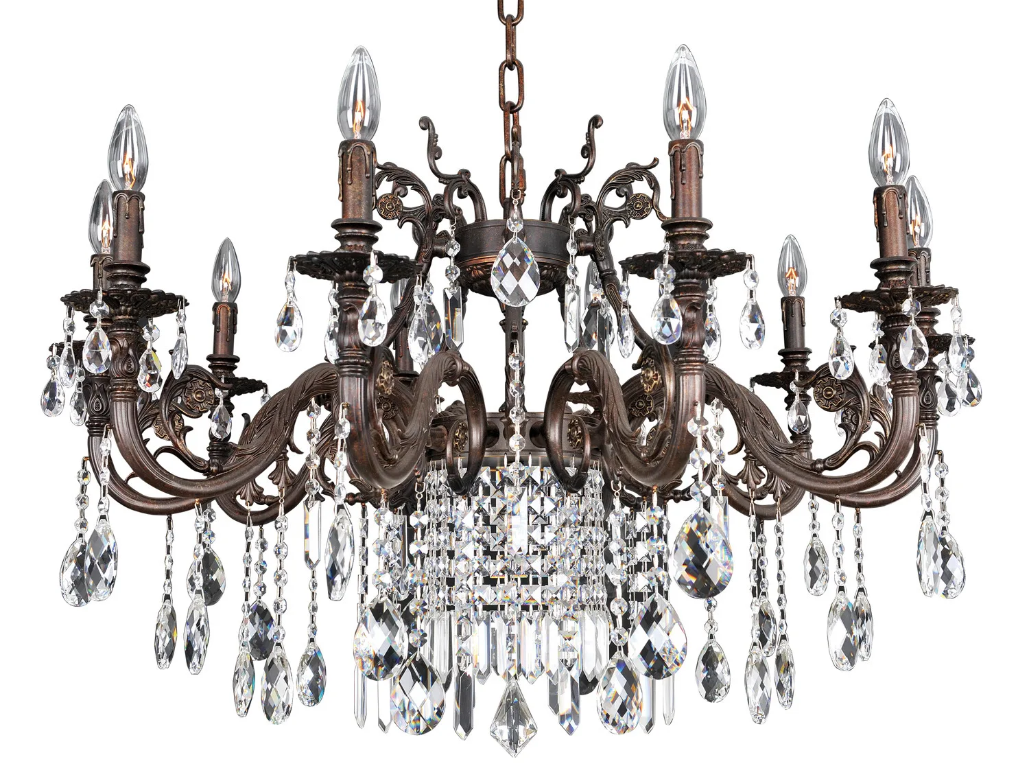 Avelli Ten Light Chandelier in Sienna Bronze W-Antique Silver Leaf accents.
