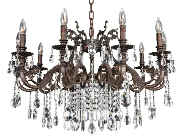 Collection is a classic example of Manufacturer`s ability to create amazing pieces of art, through the use of solid brass castings, multiple step hand painted finishes and fine crystal reminiscent of old country. Available in our exclusive Sienna Bronze finish with Clear or Fleet Gold Firenze crystals. Collection: Avelli Rooms: Dining Room, Bedroom, Kitchen, Foyer Finish: Sienna Bronze W-Antique Silver Leaf accents. Glass: Firenze Clear Notes: Firenze Clear Width: 35.00" Height: 23.00" Weight: 34.00 lb Chain: 48`` Wire: 96`` Canopy: 6``x1.75`` Number of Bulbs: 10 Maximum Wattage: 40.00 W Bulb Base: E12 Candelabra Dimmable Voltage: 120.00 V Material: Cast Solid Brass Country of Origin: China Safety Listing: Dry Safety Rating: cETL