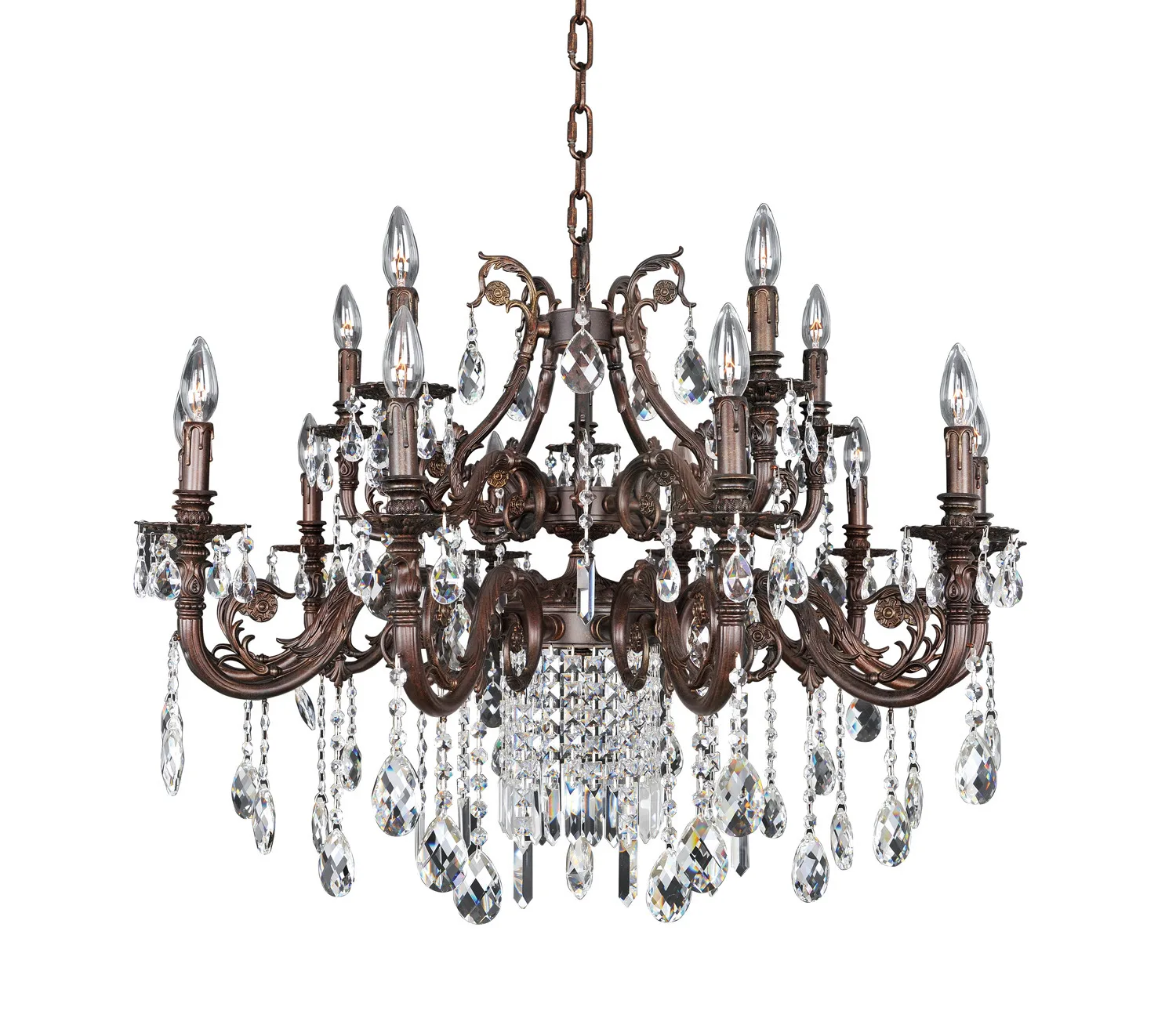 Avelli 15 Light Chandelier in Sienna Bronze W-Antique Silver Leaf accents.