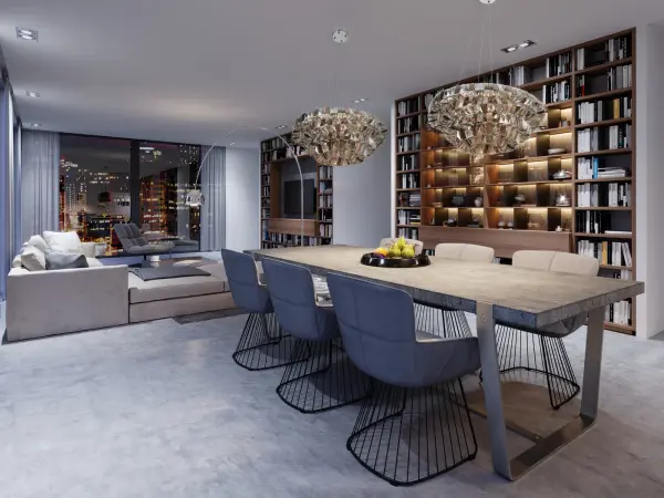 This dramatic 39-inch pendant combines architectural sophistication with crystal elegance. Featuring faceted rectangular clear and bronze crystals set within a polished chrome framework, it delivers museum-quality design for grand spaces. - alternate view
