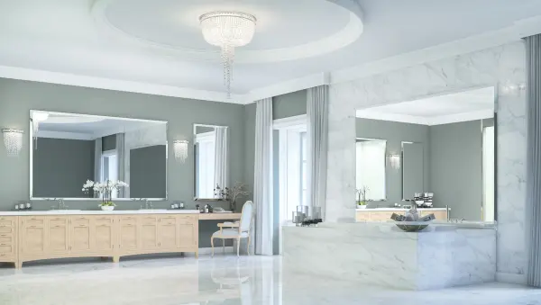 The Cascata pendant features cascading Firenze crystal drops with faceted jeweled bandings, creating a dramatic waterfall effect. At 24 inches wide, this convertible fixture offers versatile installation options with polished chrome finish. - alternate view