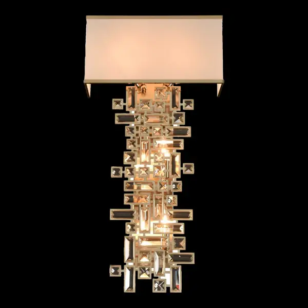 The Vermeer 6-Light Wall Bracket brings bold Art Deco sophistication with its geometric clear prism crystals and brushed champagne gold finish. Inspired by the De Stijl movement, this substantial fixture creates dramatic visual impact in grand spaces.