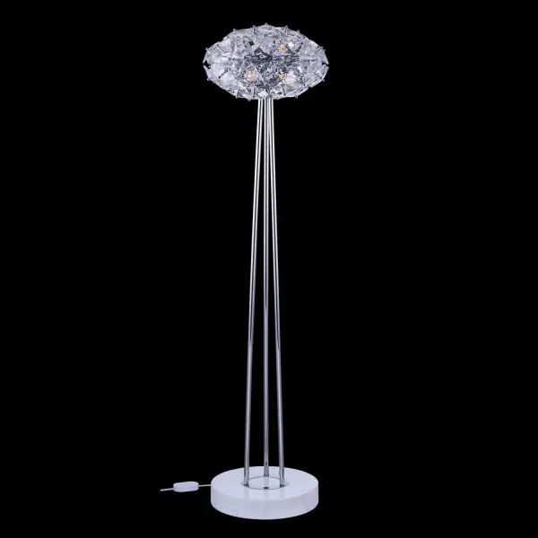 The Spazio Floor Lamp combines faceted Firenze crystal discs with polished chrome accents and an authentic marble base, creating a stunning statement piece that balances modern elegance with artisanal craftsmanship.