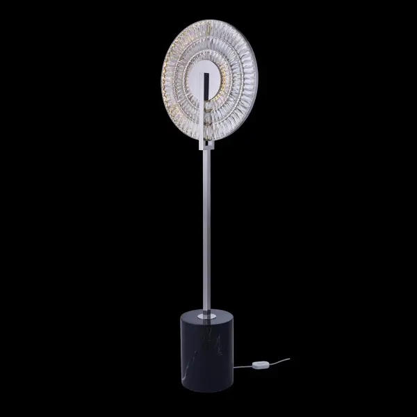 The Cerichio Floor Lamp combines architectural elegance with luxurious materials. Featuring a chain link-inspired design with Firenze crystal, polished chrome finish, and integrated LED lighting, this statement piece delivers 2610 lumens at 3000K with exceptional 90 CRI. The marble base provides stability while the cord-mounted dimmer offers convenient control.