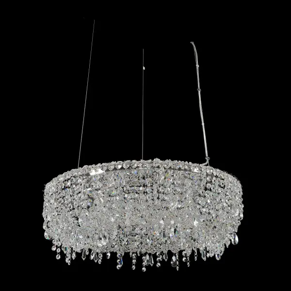 Features simple circle and other unique frame shapes with Firenze Crystal drops. Finish is Polished Chrome and fixtures come fully dressed for easy installation. Collection: Voltare Rooms: Kitchen, Dining, Great Room, Foyer Finish: Chrome Glass: Firenze Clear Crystal: Firenze Clear Notes: Firenze Clear Width: 32.00" Height: 7.00" Weight: 41.00 lb Chain: 96`` Wire: 144`` Canopy: 6``x1`` Number of Bulbs: 9 Maximum Wattage: 60.00 W Bulb Base: E12 Candelabra Dimmable Voltage: 120.00 V Material: Plated Steel Country of Origin: China Safety Listing: cETL Safety Rating: Dry