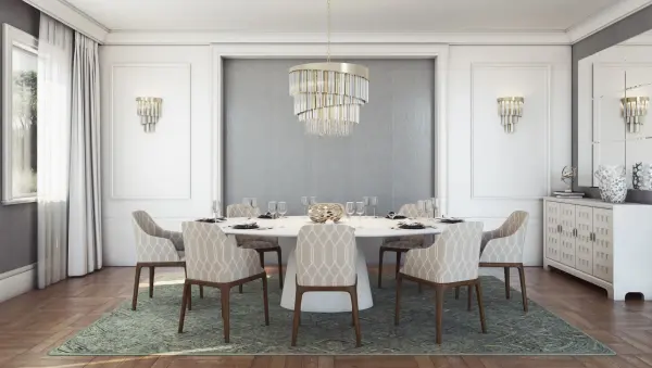 The Espirali pendant makes a dramatic statement with its spiral framework adorned with tri-sided crystal rods, drops, and chimes. The brushed champagne gold finish adds warmth and sophistication to any upscale interior. - alternate view