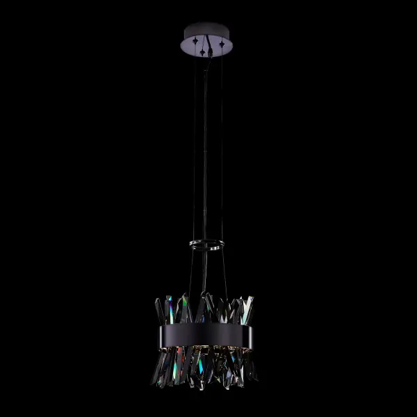 The Glacier pendant combines modern sophistication with functional LED technology. Its smokey ice-like crystals and Black Nickel frame create a striking focal point, while the integrated 26-watt LED provides efficient, dimmable illumination.