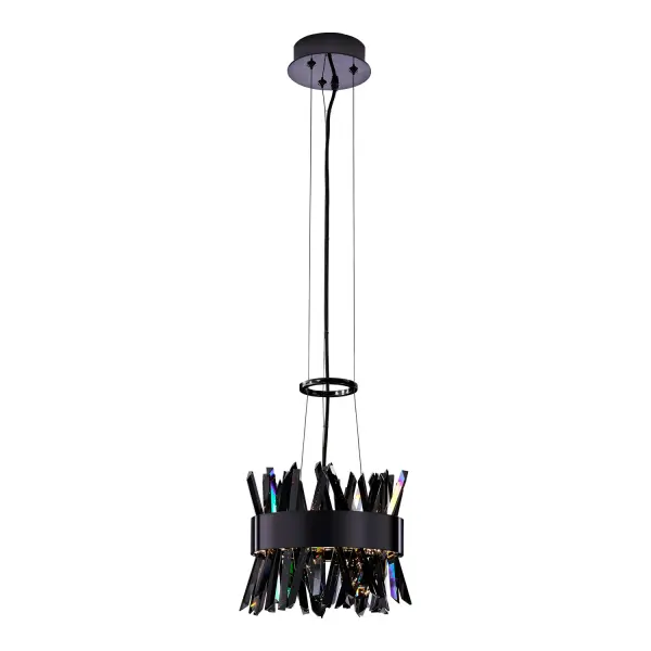 The Glacier pendant combines modern sophistication with functional LED technology. Its smokey ice-like crystals and Black Nickel frame create a striking focal point, while the integrated 26-watt LED provides efficient, dimmable illumination. - alternate view