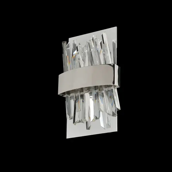 The Glacier LED Wall Sconce combines contemporary design with functional elegance. Ice-shaped crystal spears are backlit by integrated LED lighting, creating a unique visual effect. ADA compliant and dimmable.