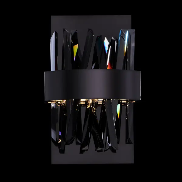 The Glacier wall sconce combines modern design with functional elegance, featuring smokey ice-like crystals and integrated LED lighting in a sleek Black Nickel finish. ADA-compliant and dimmable for versatile lighting control.
