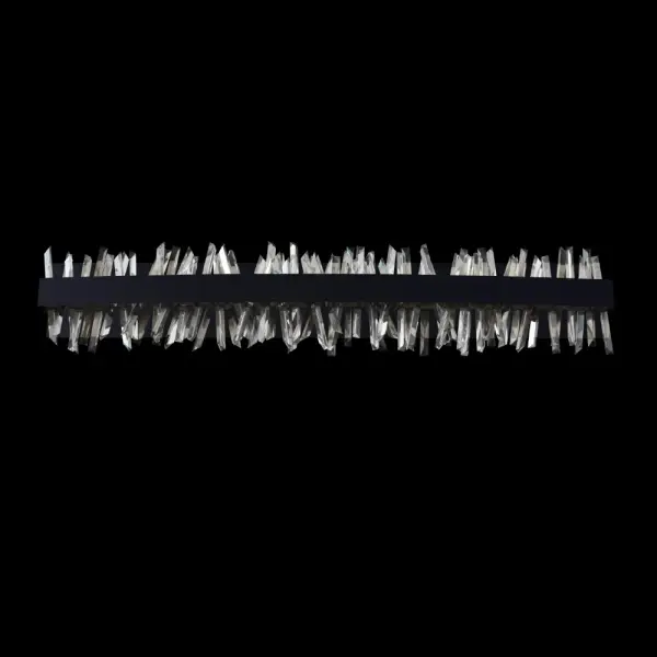 The Glacier 38" LED Bath Light combines innovative design with functionality, featuring chiseled crystal spears and integrated LED lighting in a sophisticated matte black finish. ADA compliant and damp-rated for bathroom use.