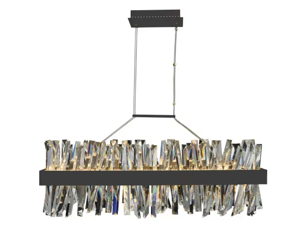 The Glacier collection brings modern sophistication with its chiseled crystal spears and sleek matte black finish. Integrated LED technology provides energy-efficient illumination while the dramatic linear design makes a bold statement.