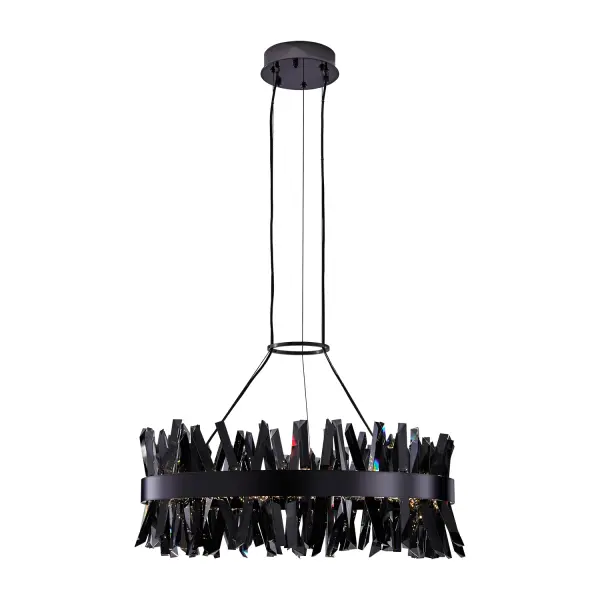 The Glacier pendant combines bold contemporary design with luxurious smokey ice-like crystals and seamless LED lighting. At 32 inches wide, this dramatic fixture makes a striking statement in large spaces. - alternate view