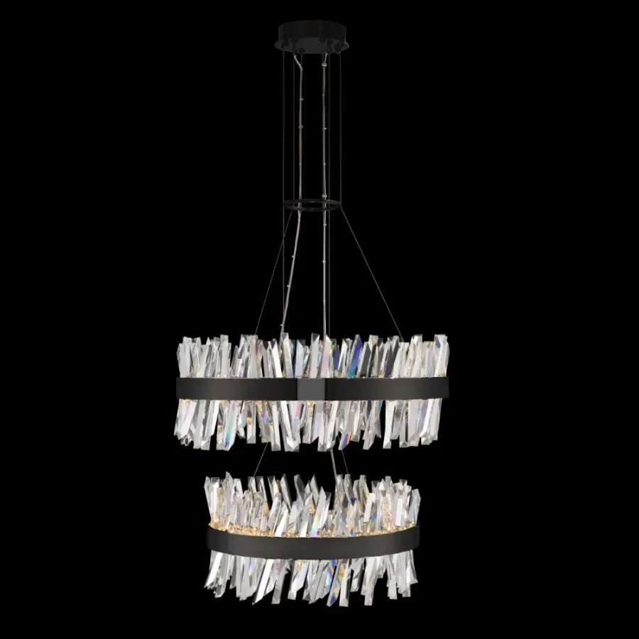 Glacier 32" 2-Tier LED Round Pendant in Matte Black