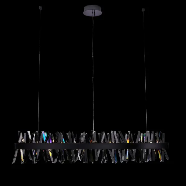 The Glacier collection delivers bold contemporary style with its striking 60-inch linear design featuring smokey ice-like crystals and seamless LED lighting in a sophisticated Black Nickel finish.