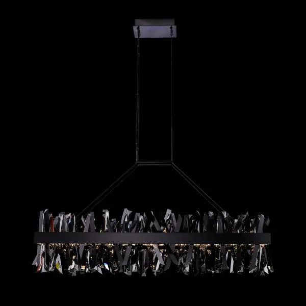 The Glacier collection delivers bold contemporary elegance with its striking combination of Black Nickel finish, smokey ice-like crystals, and seamless integrated LED lighting. This 48-inch linear pendant makes a dramatic statement.