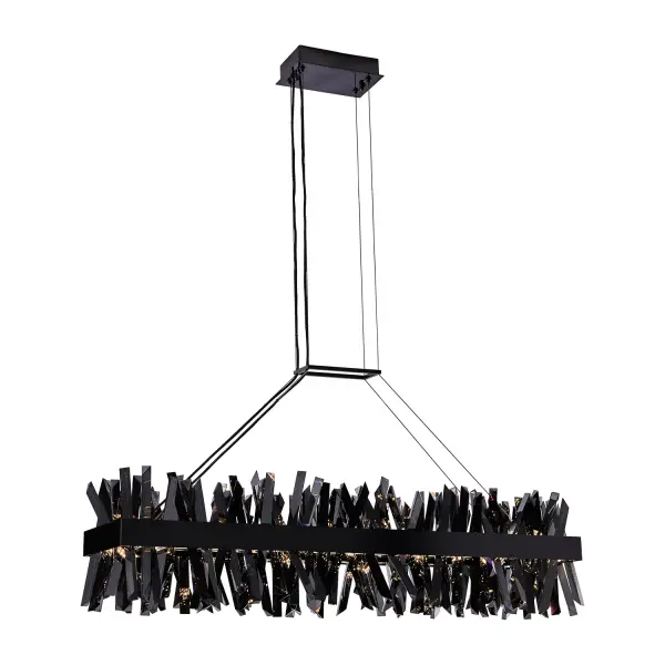 The Glacier collection delivers bold contemporary elegance with its striking combination of Black Nickel finish, smokey ice-like crystals, and seamless integrated LED lighting. This 48-inch linear pendant makes a dramatic statement. - alternate view