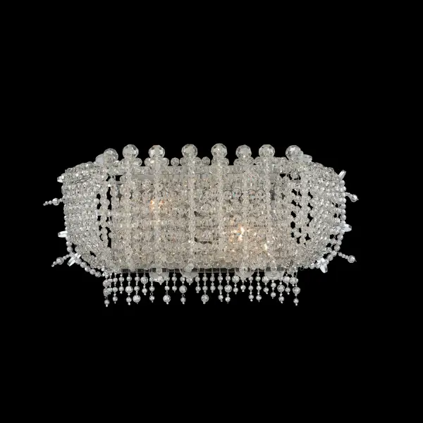 The Cielo bath light reimagines the classic empire chandelier with multi-layered draped crystals creating a brilliant ice-like glow. Its 19-inch width and damp-rated construction make it perfect for bathrooms.