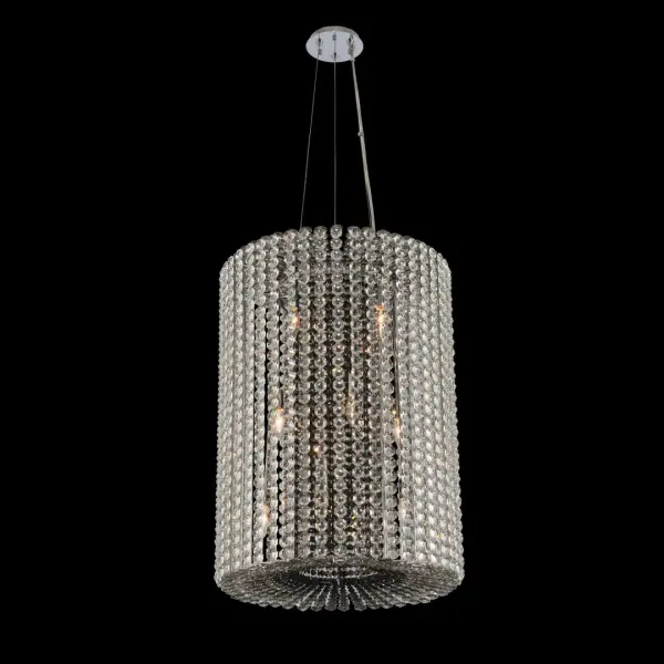 The Anello 12-Light Foyer Pendant makes a dramatic architectural statement with its open ring design and exclusive Firenze Crystal that graduates from smoke to clear. The polished chrome frame and modular modern aesthetic create a sophisticated focal point.
