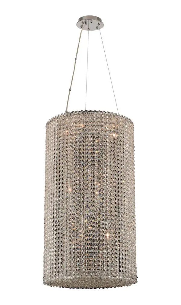 The Torre collection is a modern family featuring several configurations of cascading clear Firenze jewels. All hanging pieces are cable suspended for easy adjustment all frames are heavily dressed to conceal the internal light sources. Collection: Torre Rooms: Foyer, Great Room, Living Room, Bedroom Finish: Chrome Glass: Firenze Clear Crystal: Firenze Clear Notes: Firenze Clear Width: 18.00" Height: 32.00" Weight: 46.00 lb Chain: 96`` Wire: 144`` Canopy: 6``x1`` Number of Bulbs: 12 Maximum Wattage: 60.00 W Bulb Base: E12 Candelabra Dimmable Voltage: 120.00 V Material: Plated Steel Country of Origin: China Safety Listing: cETL Safety Rating: Dry