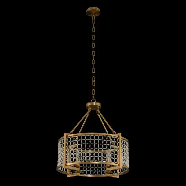 The Verona pendant reimagines crystal lighting with free-flowing mesh draping over a brushed brass frame. Integrated lighting creates an open, warm ambiance while the unique crystal treatment adds movement and sparkle to any space.
