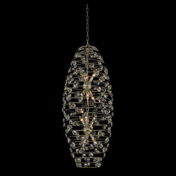 The retro inspired Collection features funky Orb, Cylindrical and Oblong shapes, clear Firenze crystal pebble accents and a soft Champagne Gold finish. This collection arrives fully dressed for easy installation. Collection: Gemini Rooms: Foyer, Great Room, Living Room, Bedroom Finish: Champagne Gold Glass: Firenze Clear Notes: Firenze Clear Width: 17.00" Height: 42.00" Weight: 24.25 lb Chain: 96`` Wire: 156`` Canopy: 5``x1`` Number of Bulbs: 12 Maximum Wattage: 40.00 W Bulb Type: Candelabra Bulb Base: E12 Candelabra Dimmable Voltage: 120.00 V Material: Steel and Crystal Pebbles Country of Origin: China Safety Listing: Dry Safety Rating: cETL