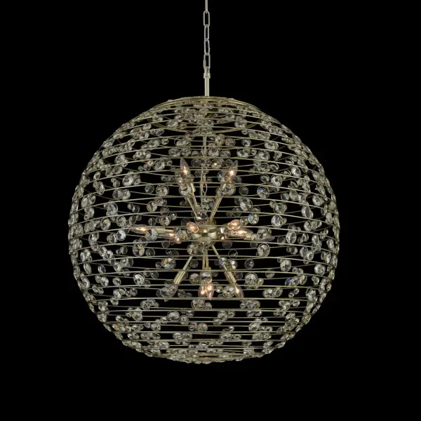 The retro inspired Collection features funky Orb, Cylindrical and Oblong shapes, clear Firenze crystal pebble accents and a soft Champagne Gold finish. This collection arrives fully dressed for easy installation. Collection: Gemini Rooms: Kitchen, Dining, Great Room, Foyer Finish: Champagne Gold Glass: Firenze Clear Notes: Firenze Clear Width: 36.00" Height: 40.00" Weight: 64.37 lb Chain: 96`` Wire: 156`` Canopy: 5``x1`` Number of Bulbs: 16 Maximum Wattage: 40.00 W Bulb Type: Candelabra Bulb Base: E12 Candelabra Dimmable Voltage: 120.00 V Material: Steel and Crystal Pebbles Country of Origin: China Safety Listing: Dry Safety Rating: cETL
