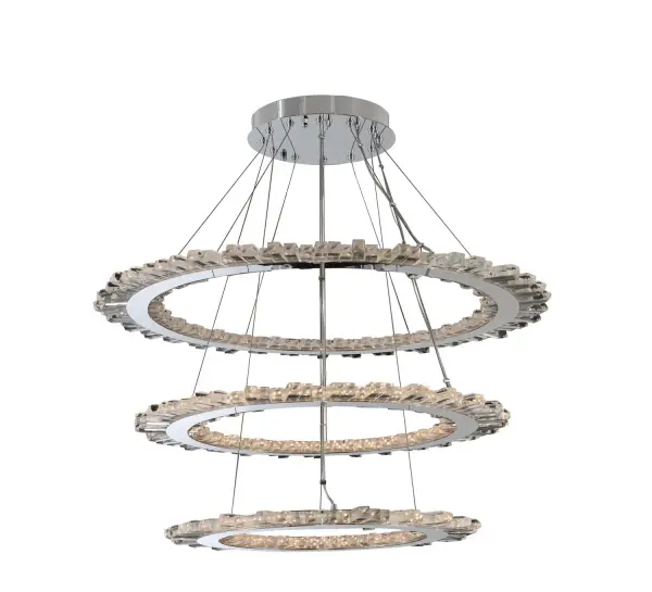 The ultra modern LED Quasar Collection features dense clear Firenze crystal chiseled bars with a Polished Chrome finish. Collection: Quasar Rooms: Kitchen, Dining, Great Room, Foyer Finish: Chrome Glass: Firenze Clear Crystal: Firenze Clear Notes: Firenze Clear Width: 42.00" Height: 3.75" Weight: 132.00 lb Wire: 192`` Canopy: 14``x2`` Bulbs Included Maximum Wattage: 258.00 W Bulb Type: LED Bulb Base: Tape Light Source: LED Dimmable Voltage: 120.00 V Material: Steel and Crystal Country of Origin: China Safety Listing: cETL Safety Rating: Dry LED
