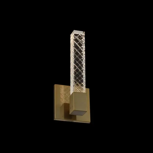 The Apollo wall sconce combines modern design with ADA compliance, featuring hand-cut rectangular crystal rods and driverless LED technology in a warm Brushed Champagne Gold finish. Perfect for accessible lighting needs.
