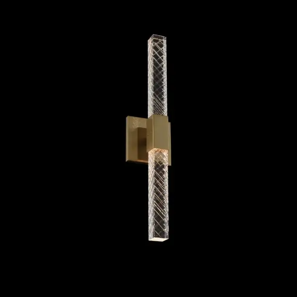 The Apollo wall sconce combines contemporary design with practical ADA compliance. Hand-cut crystal rods and warm Brushed Champagne Gold finish create sophisticated ambiance with energy-efficient driverless LED technology.