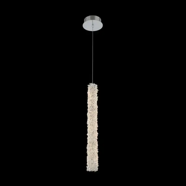 The Lina Mini Pendant wraps a simple silhouette in delicate Firenze crystal strands for understated glamour. Its compact 22-inch height and integrated LED make it perfect for intimate spaces needing elegant ambient light.
