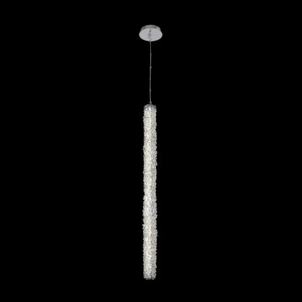 The Lina LED Foyer Pendant combines mid-century modern elegance with contemporary crystal design. Its slender 2-inch diameter column wrapped in Firenze crystal strands creates a stunning vertical statement.