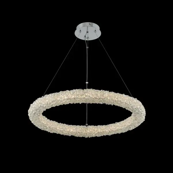 The Lina 26" pendant combines contemporary design with luxurious Firenze crystal strands in a polished chrome finish. Pre-dressed for easy installation with integrated LED tape lighting and dimmable functionality.