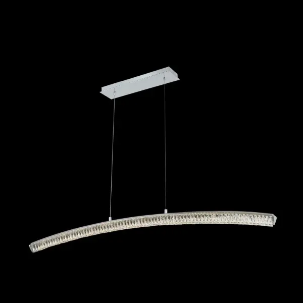 The Aries 60" LED Island Pendant combines sleek contemporary design with luxurious Firenze crystal baguettes. Its polished chrome frame and energy-efficient integrated LED make it perfect for modern kitchens and dining spaces.