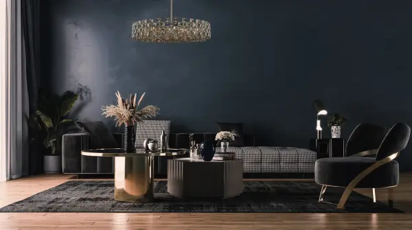 The Piazze 35" pendant combines faceted crystal squares in a checkered pattern with a brushed champagne gold frame, creating a visually striking yet surprisingly light appearance. Its generous scale and sophisticated design work beautifully in both formal and casual settings. - alternate view