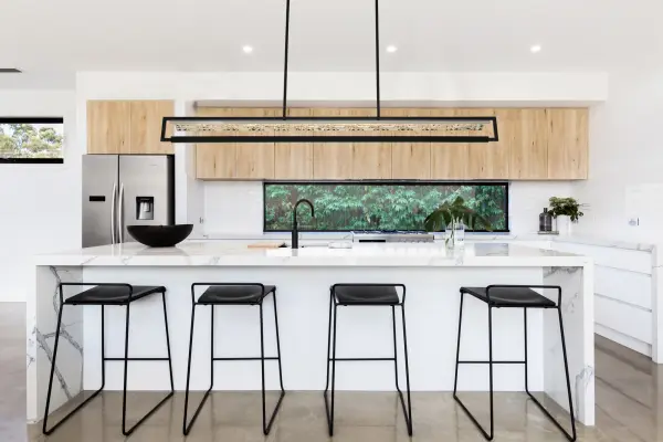 The Capuccio LED Island makes a bold statement with its 60-inch linear design featuring faceted crystal and sleek Matte Black finish. Integrated LED technology provides energy-efficient illumination perfect for kitchen islands and dining tables. - alternate view