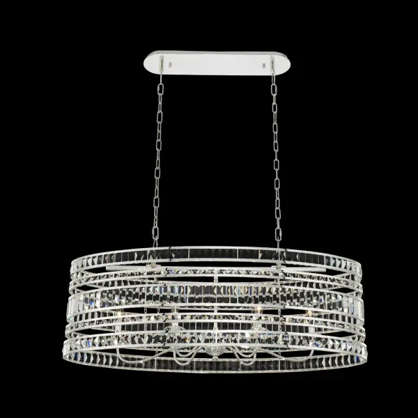 The Strato 42" Island Pendant combines casual luxury with contemporary design, featuring hand-etched Firenze crystal supported by polished chrome bands. Perfect for kitchen islands and dining areas requiring statement lighting.