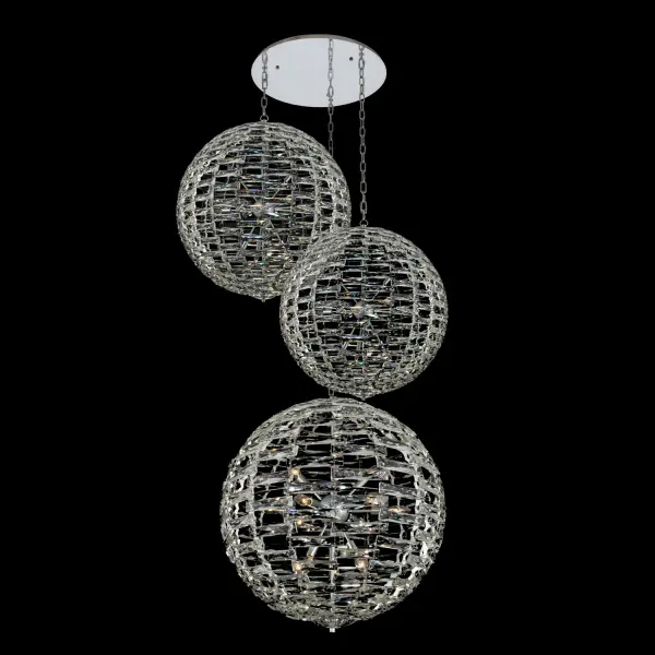 The Alta chandelier creates a breathtaking focal point with its spherical crystal bar arrangement and inner sputnik cluster. At 50" wide and up to 142" tall, this oversized fixture commands attention in grand foyers and high-ceiling spaces.