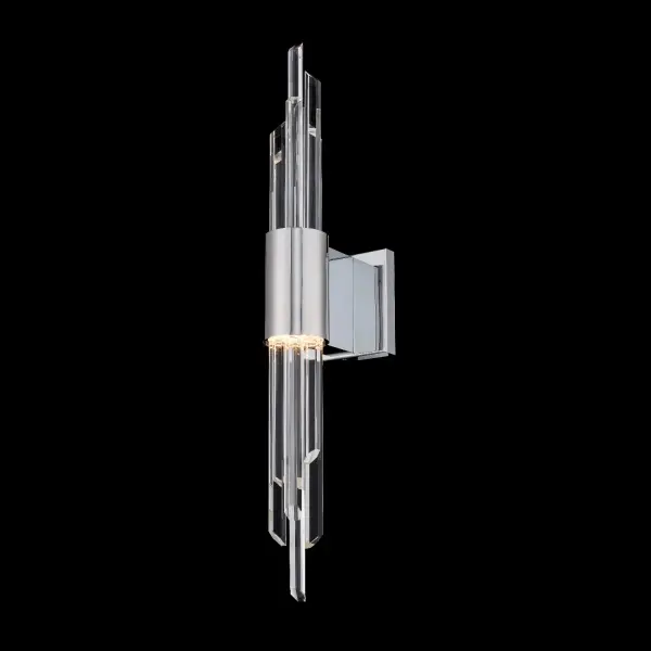The Lucca LED Wall Sconce combines faceted crystal rods with polished chrome detailing for a jewelry-like aesthetic. Its bi-directional LED lighting creates a soft, ambient glow perfect for modern bathrooms and hallways.