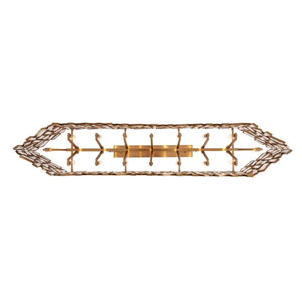 The Inclanata 72" Island Light combines geometric Art Deco design with luxurious Firenze crystal baguettes in a warm Winter Brass finish. Its modular, futuristic appeal makes it a show-stopping centerpiece for large kitchens and dining areas. - alternate view