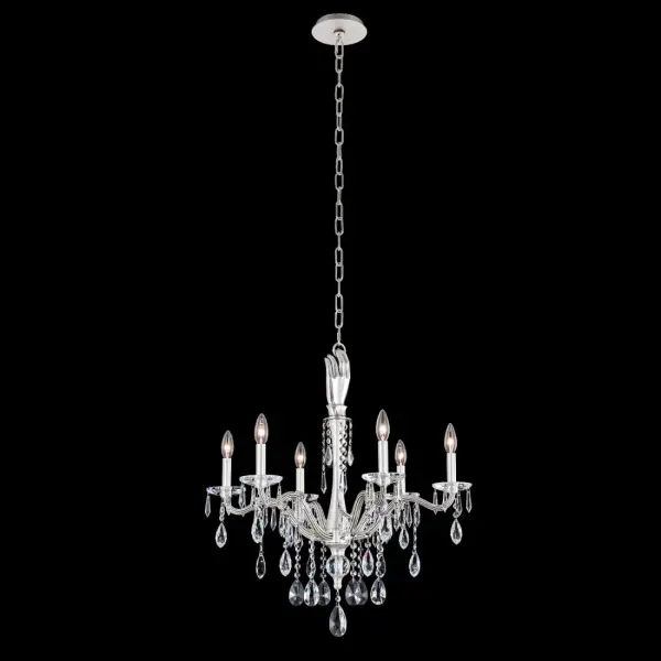 The Venere chandelier transforms lighting into art with its surrealist-inspired design. Cast solid brass construction in pewter finish paired with clear Firenze crystal drops creates a statement piece that balances maximalist drama with refined elegance.