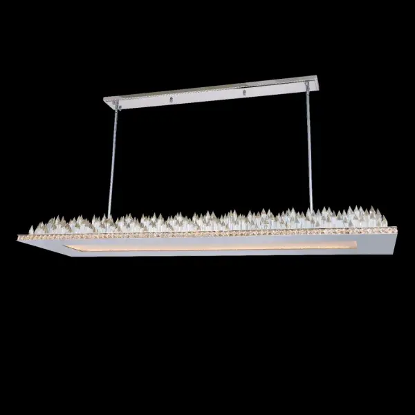 The Orizzonte 60" island pendant brings architectural drama with layered Firenze crystal creating a textured, modern silhouette. Designed by Vanessa DeLeon, this showstopper combines LED efficiency with luxury crystal craftsmanship.