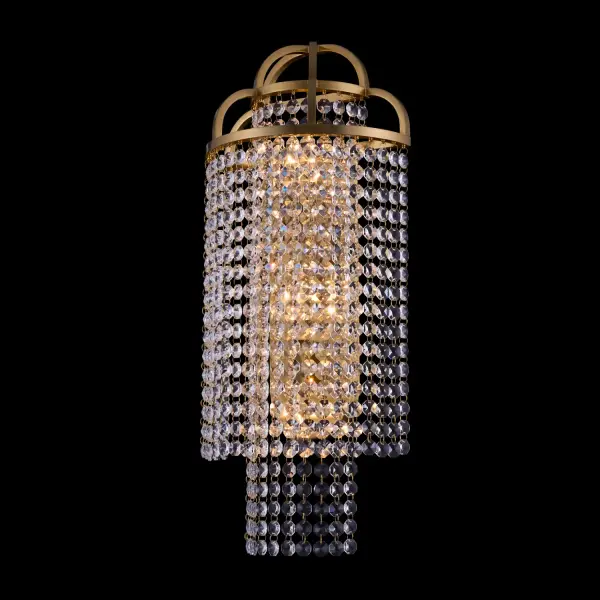 The Torta 24" wall sconce combines Art Deco elegance with contemporary edge. Clear Firenze crystal strands create stunning texture against solid brass square tubing. Perfect for adding sophisticated ambiance to hallways and living spaces.