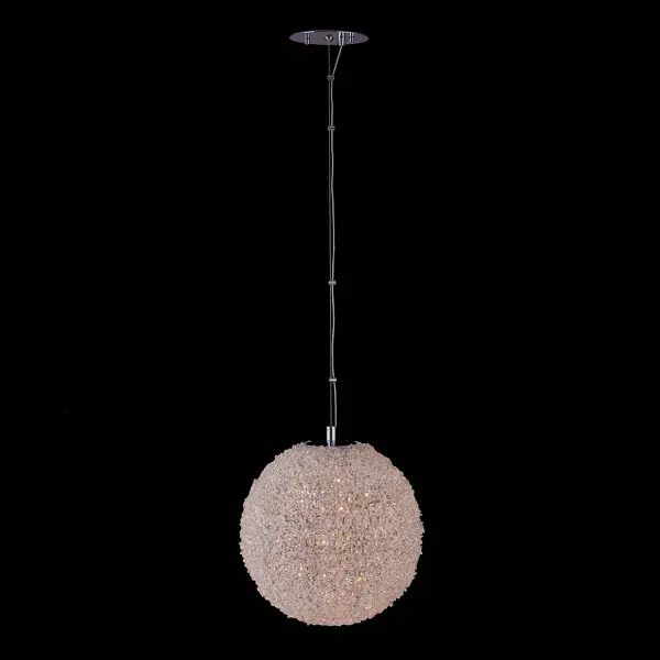 The Lina 14-inch orb pendant combines modern design with timeless crystal elegance. Wrapped in Firenze crystal strands with a polished chrome frame, this fixture arrives fully dressed and ready to install. Integrated LED technology provides energy-efficient illumination with ELV dimming capability.