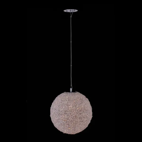 The Lina 18-inch orb pendant combines modern design with luxurious Firenze crystal strands, creating a stunning focal point. Pre-dressed and ready to install with integrated LED technology and polished chrome finish.