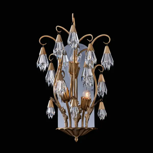 The Tulipani Wall Sconce combines classical elegance with contemporary lightness through its dynamic brass curves and Firenze crystal tassels. The Winter Brass finish and organic growth-inspired design create a sophisticated statement piece.